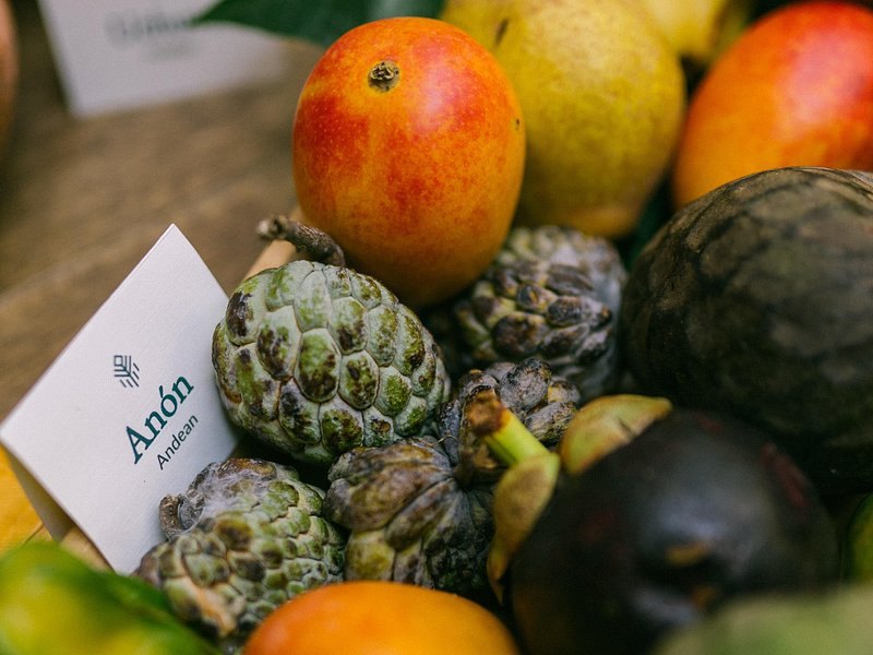 Guanabana, mango and other Colombian fruit on a market stall